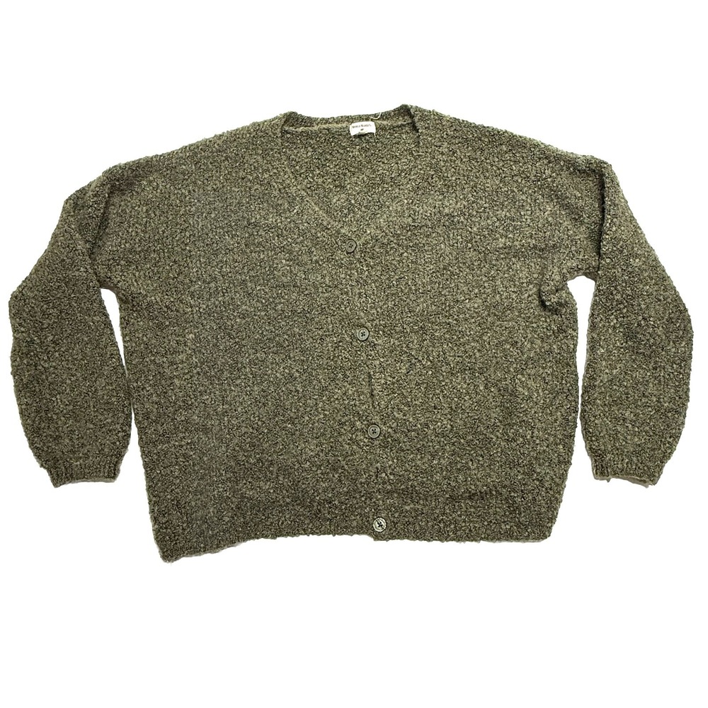 World Market Womens Textured Knit Cardigan OS One Size Stretch Green Wool Button
